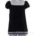 Black blouse with embroidery, lace and knit